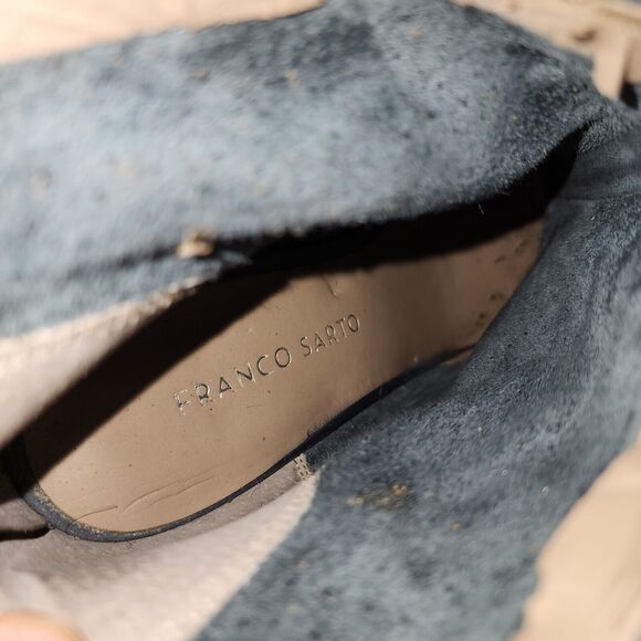 Franco Sarto Sandals Womens 8 Bohemian Blue Leather Peep Toe Heels - GOOD - Picture 7 of 11